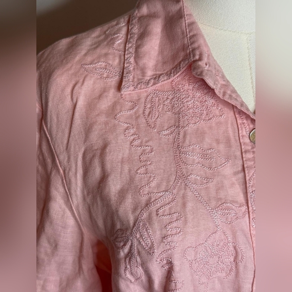 Edward Pink 100% Irish Linen Button Up Collared Shirt Sz Large Embellishment - Picture 8 of 10